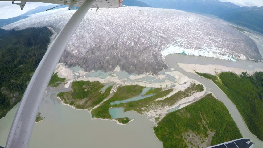 View of Alaskan glaciers from float plane.