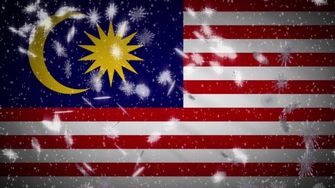 Malaysia flag falling snow loopable, New Year and Christmas background, loop