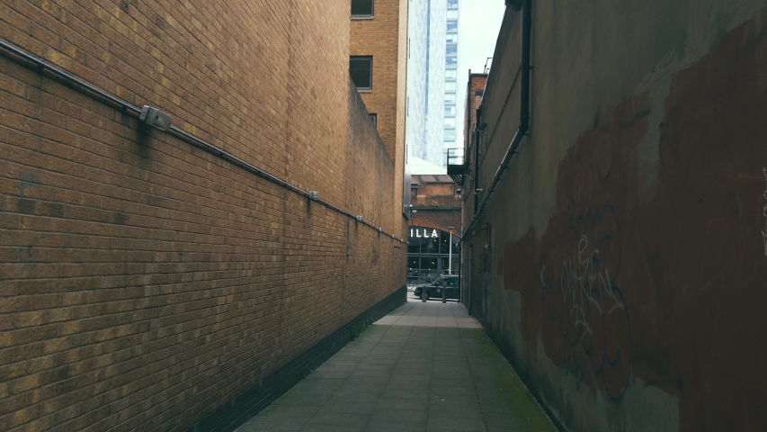 Red brick buildings. Historic Streets and Buildings in the Center of Manchester, England.
