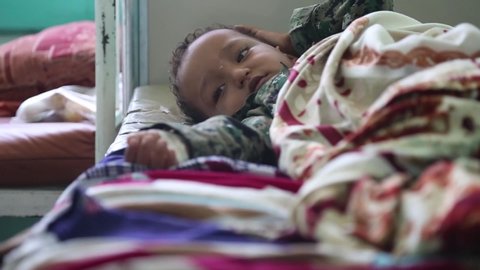 Taiz / Yemen - 29 June 2017 : A child suffering from cholera in Taiz, Yemen