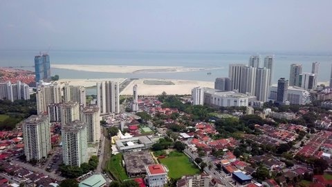George Town, Pulau Pinang/Malaysia - Nov 14 2019: Aerial reclamation land Gurney Wharf from Mount Erskine.