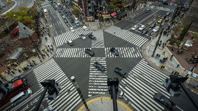 Time lapse of busy intersection in Tokyo, Japan.