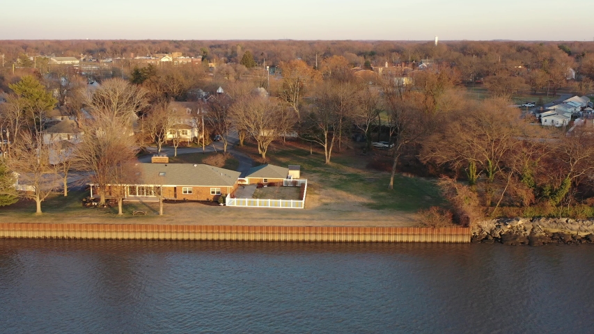 Aerial View of Delaware Riverfront Homes New Jersey