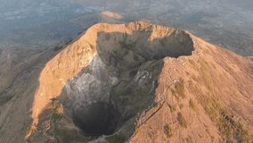 Mount Batur Volcano crater aerial video in Bali, Indonesia