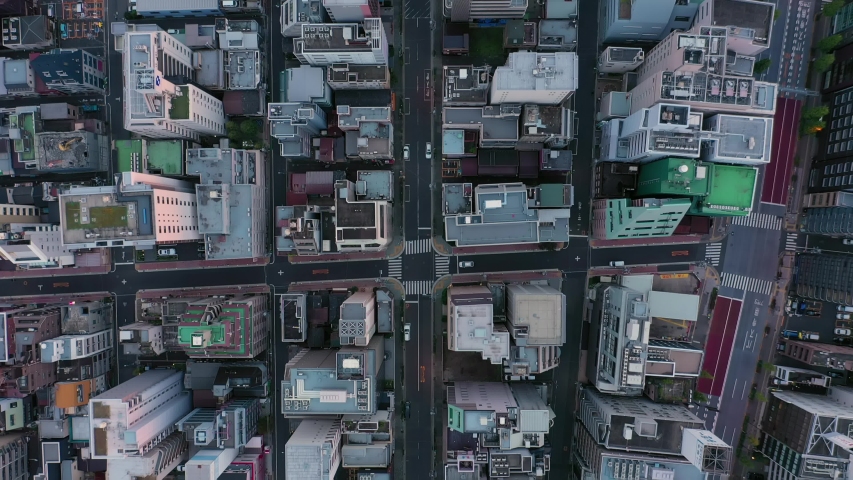Aerial top view 4k video by drone of building in Tokyo city, Japan