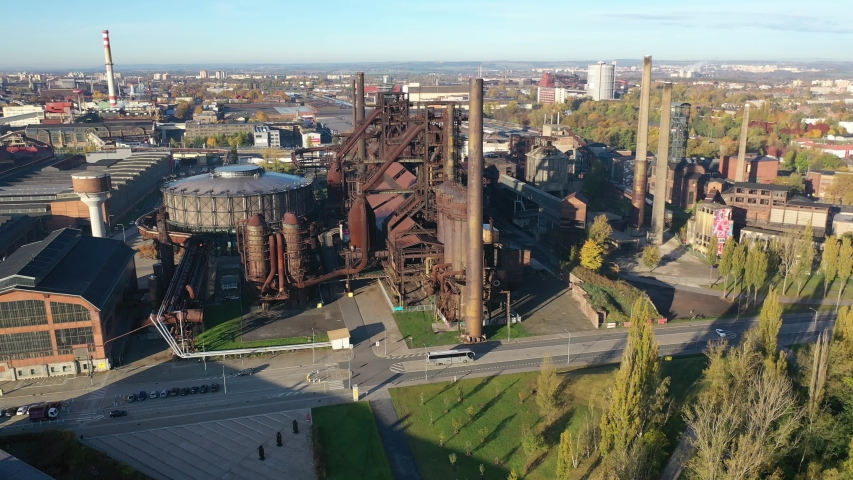 Aerial view of metallurgical plant buildings in Ostrava, Czech Republic