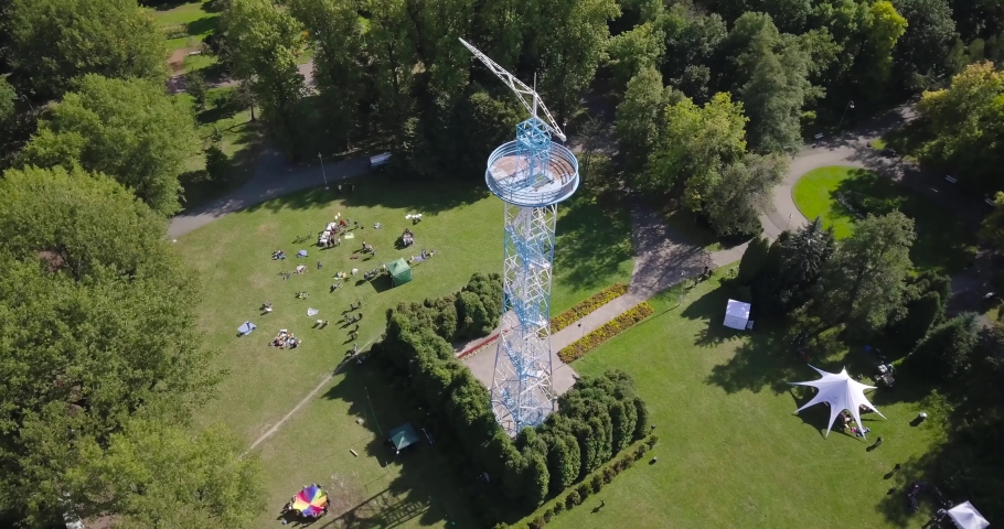 Poland, Katowice, parachute tower in the park