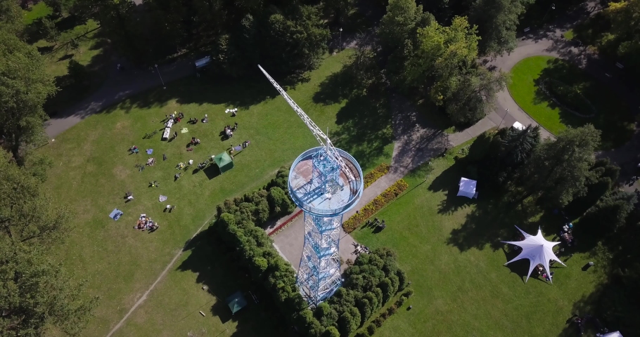 Poland, Katowice, parachute tower in the park