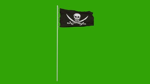 Pirate Flag, Skull Sign Green Screen Animation. 3D Rendering
