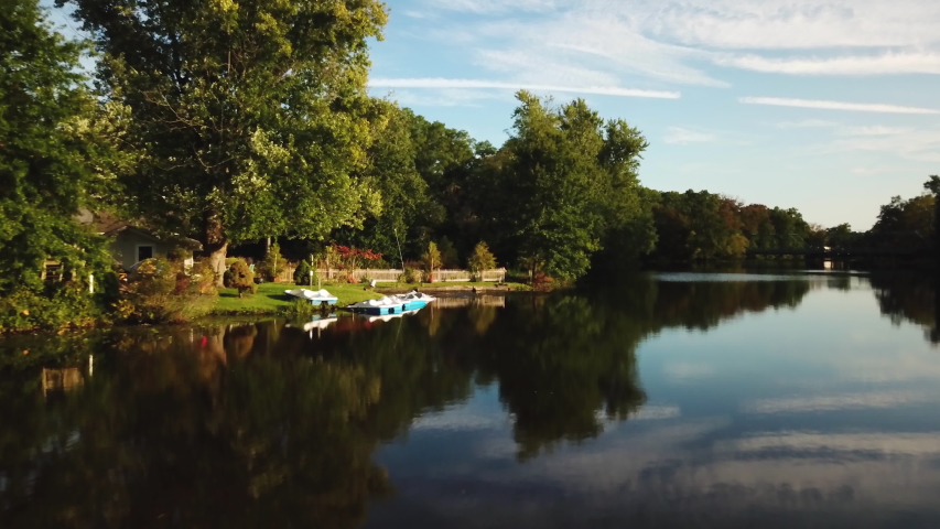 Aerial, pov, Peddie Lake shore, New Jersey