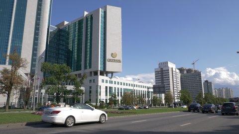 MOSCOW, RUSSIA - June, 22 2019: main building of Sberbank the Central office the whole building belongs to the Bank Sberbank Central head office