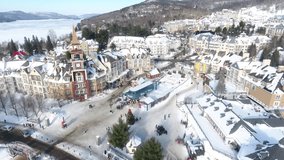 Mont Tremblant/Canada   Aerial video of Mont Tremblant , city in Canada , in the winter.  taken by drone camera