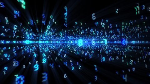 Abstract numbers animation in blue. Digital fly binary code background loop. Data binary code network