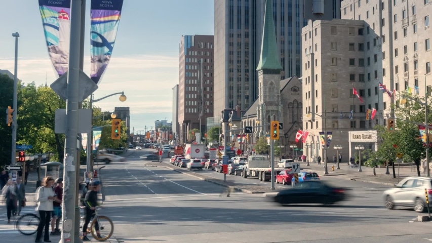 Timelapse of traffic on a busy street in downtown Ottawa 