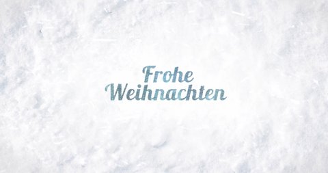 Merry Christmas, frohe weihnachten retro text in German revealing on snow background 4k stock video for season greetings
