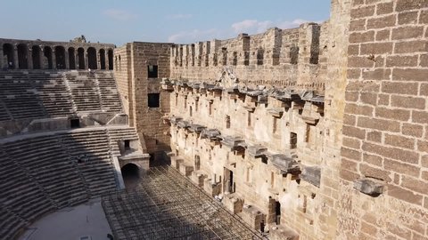 The theatre in Aspendos is considered to be the best-preserved theatre of antiquity. The Roman builders of this structure managed to express the state of ideal balance of  the auditorium and the skene