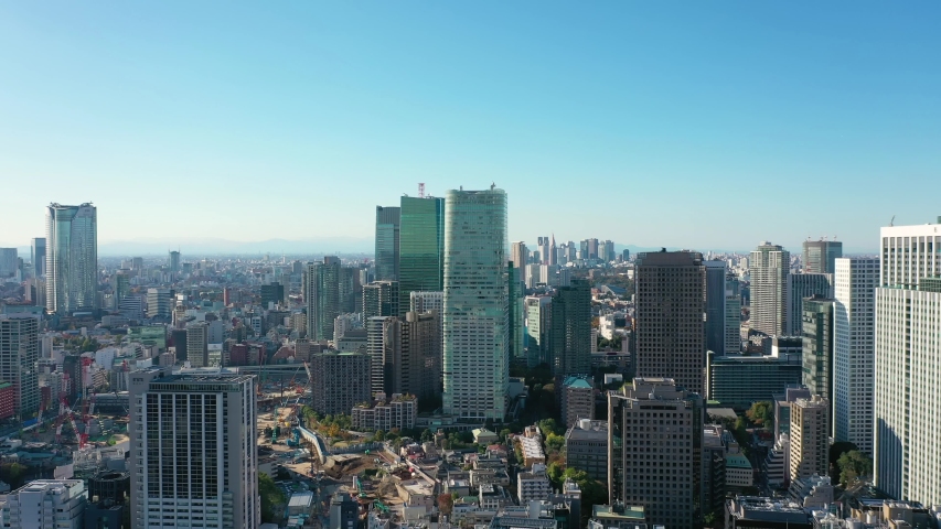 2019/11/20 TOKYO, JAPAN. Aerial view 4k video by drone of building in Tokyo city, Japan