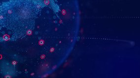 Spinning globe world map and hexagon shape with particle and lighting effect, dark and grain processed - Powered by Shutterstock - Get 15% off with code: PIKWIZARD15