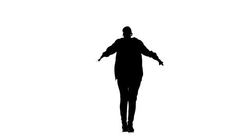 black silhouette on white background, girl dancing hip hop, street dance,isolated