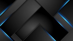 Black geometric abstract motion background with blue glowing neon laser lines. Seamless looping. Video animation Ultra HD 4K 3840x2160