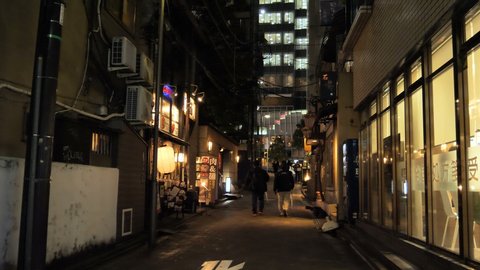 Tokyo Japan 2019 November 12: The view of the narrow streets in Tokyo Japan with people walking on the streets