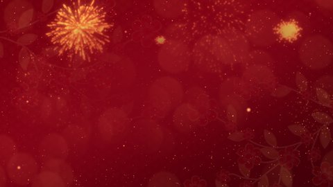 Chinese New Year also known as the Spring Festival and japanese style particles, bokeh, blossom flower, firework on red  background 
