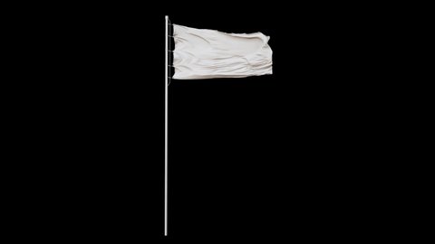 White flag with fabric structure in the wind, with an alpha channel. Loopable, 4K
