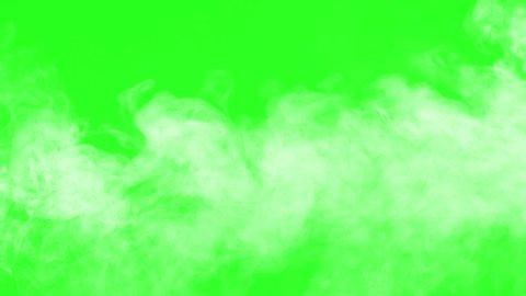 White Smoke Curtain Slowly Flows. Remnants of white smoke slowly floating to the right clearing the alpha channel screen. Perfect single color chromakey RGB (10;252;10). High quality ProRes 4444