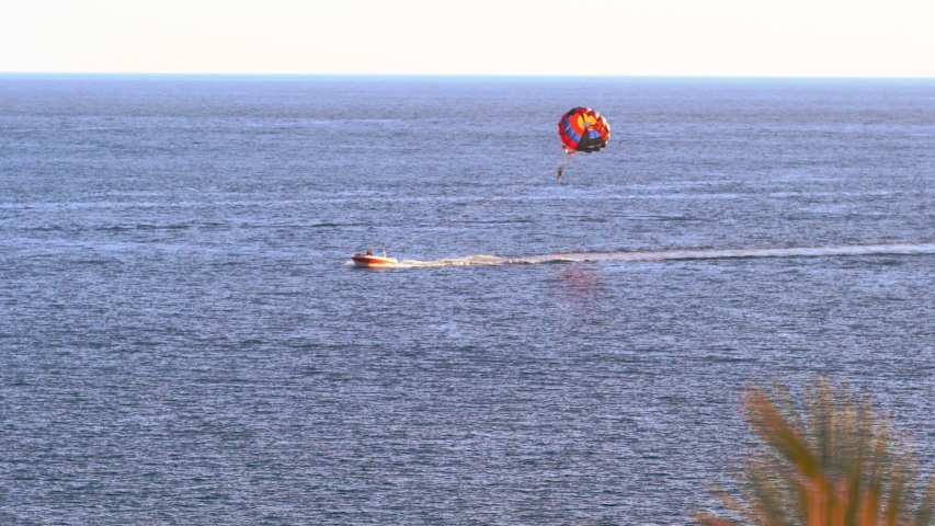 boat towing parasailing parachute kite wing Stock Footage Video (100%