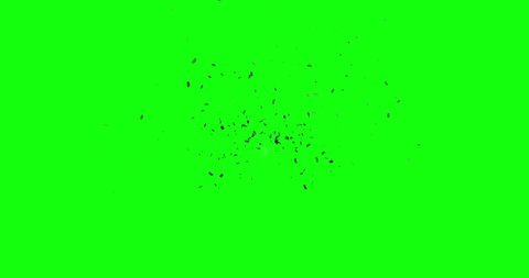 Split Debris Particles Explosion on Green Screen Background. Detonation of stones, meteorites or asteroids on chroma key.Mining stones fragments flying in slow motion on space.  3d abstract animation 