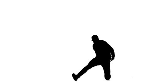 black silhouette on a white background, guy dancing break dance, hip hop, street dancing in the studio, isolated