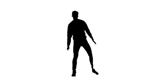 black silhouette on a white background, man dancing break dance, hip hop, street dancing in the studio, isolated