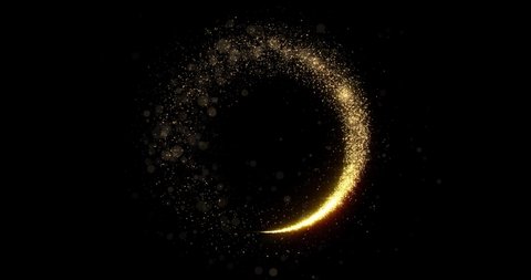 Gold glitter circle of light shine sparkles and golden spark particles spin trail on black background. Christmas magic stars glow, firework confetti of glittery ring shimmer