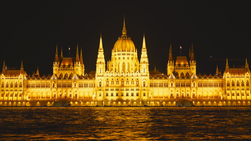 night view of the river danube and the hungarian parliament in budapest, hungary