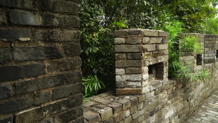 Fortress wall in China in Lotus Mountains Park, Guangzhou