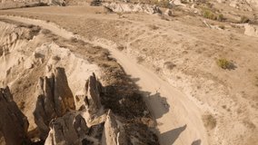 Flight in the afternoon on a drone in Cappadocia, shooting in 4K