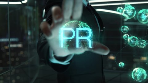 Businessman with PR hologram concept
