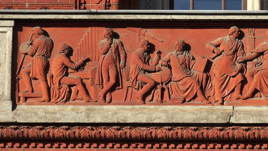 Beautiful stucco, bas-relief on the facade of an old house. Berlin. Germany.