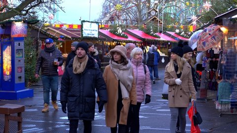 The popular Winterwonderland Christmas market at Hyde Park in London - LONDON, UNITED KINGDOM - DECEMBER 11, 2019