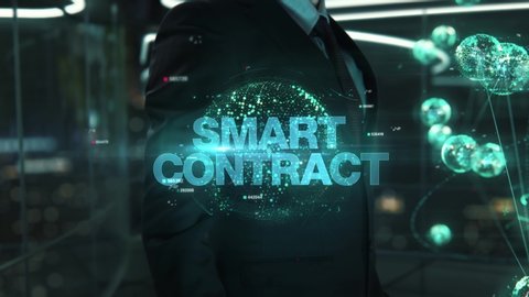 Businessman with Smart Contract hologram concept