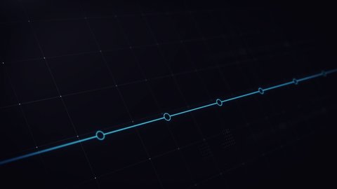 An digital animated timeline with dynamic camera move following the graph over the months. Blue and red lines on black background.