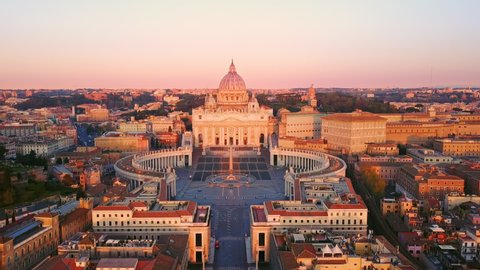 rome aerial view drone flying over saint peter square basilica at sunrise