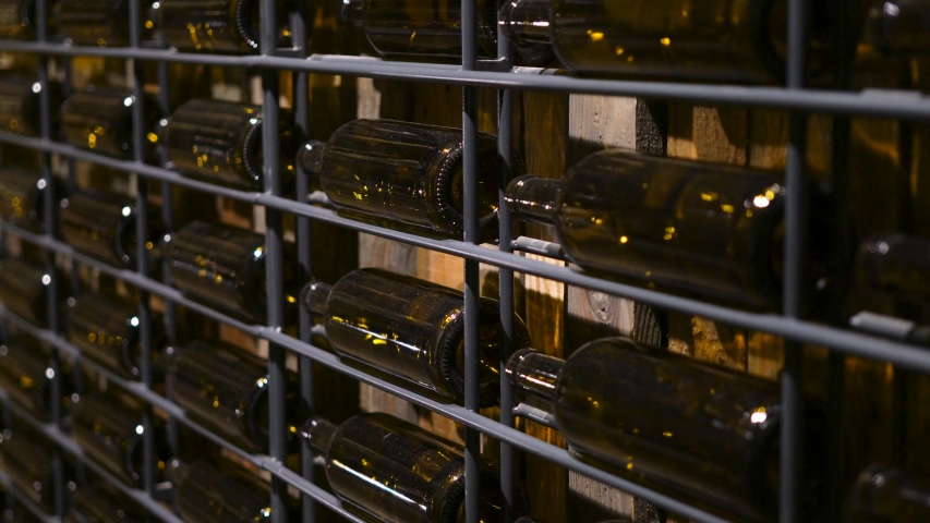 wall of empty wine bottles. Home decor