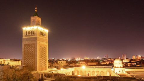 Al-Zaytuna Mosque Tunisia Tunis Day to Night Timelapse 4k
