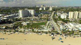 Aerial drone footage Fort Lauderdale FL view from sand