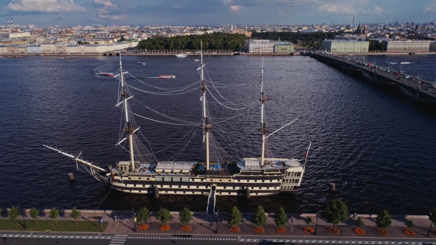 Aerial flight above beautiful Saint-Petersburg Russia 63