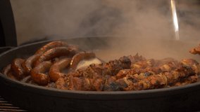 traditional meat in smoke in Christmas market in Wroclaw, Poland