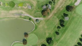 Aerial Of Golf Green Towards Water Hazard