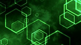 Abstract green background with motion of hexagons, looped animation