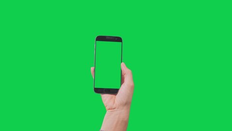 green screen phone woman using smartphone browsing and tapping